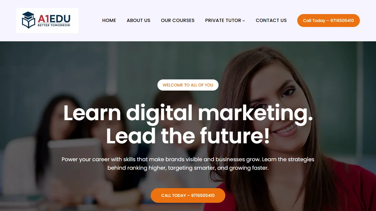 Screenshot of A1 Digital Marketing Course & SEO & PPC Training Delhi