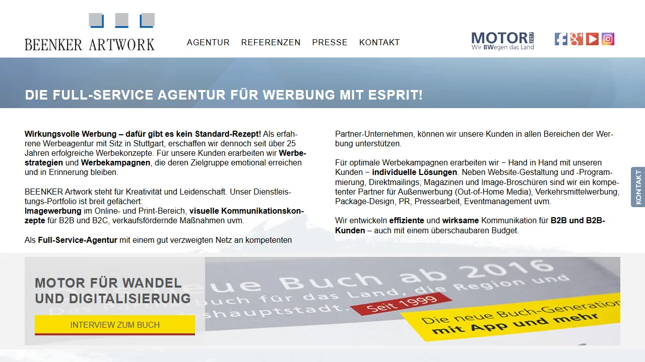 Screenshot of Advertising agency Beenker & COLLEAGUES - Stuttgart