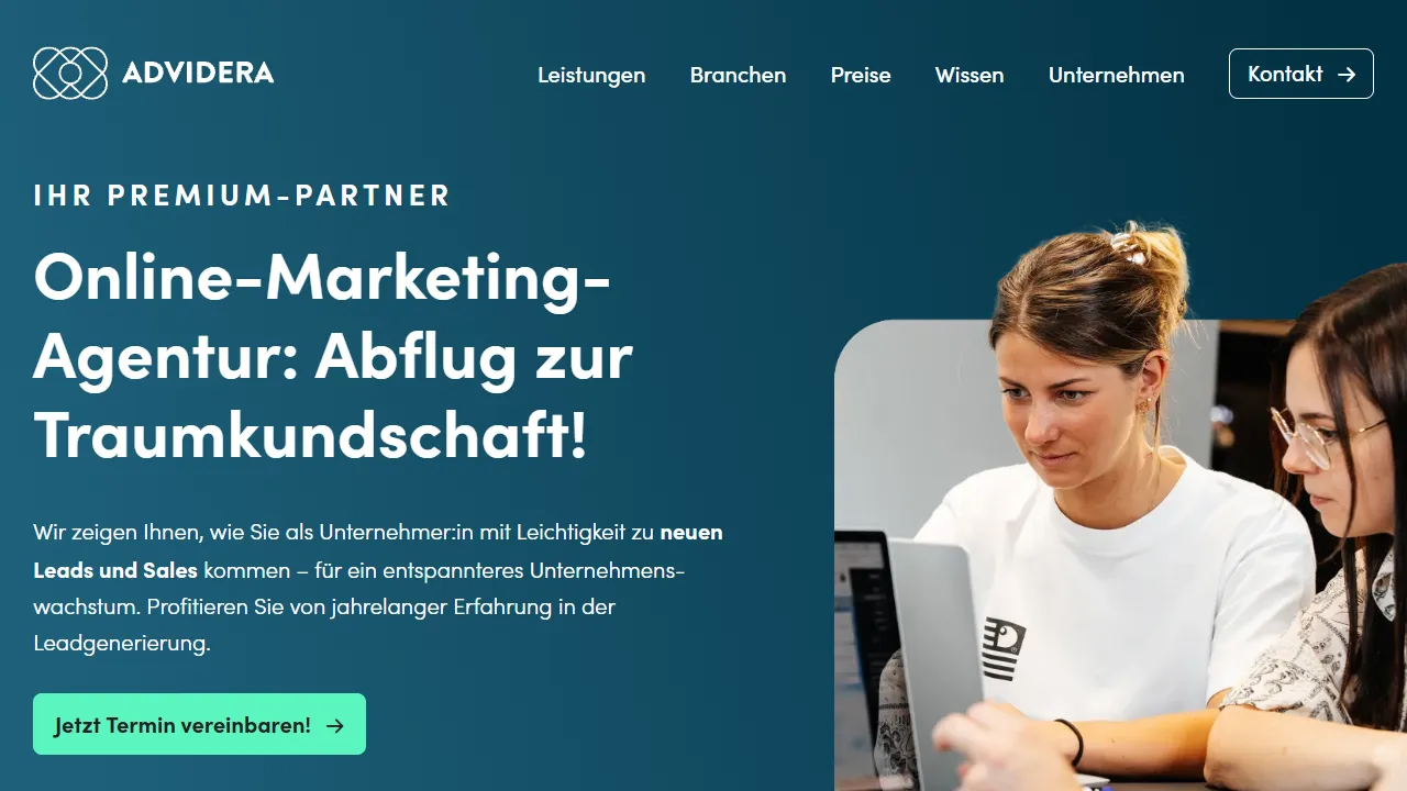 Screenshot of ADVIDERA GmbH - Online Marketing Agentur