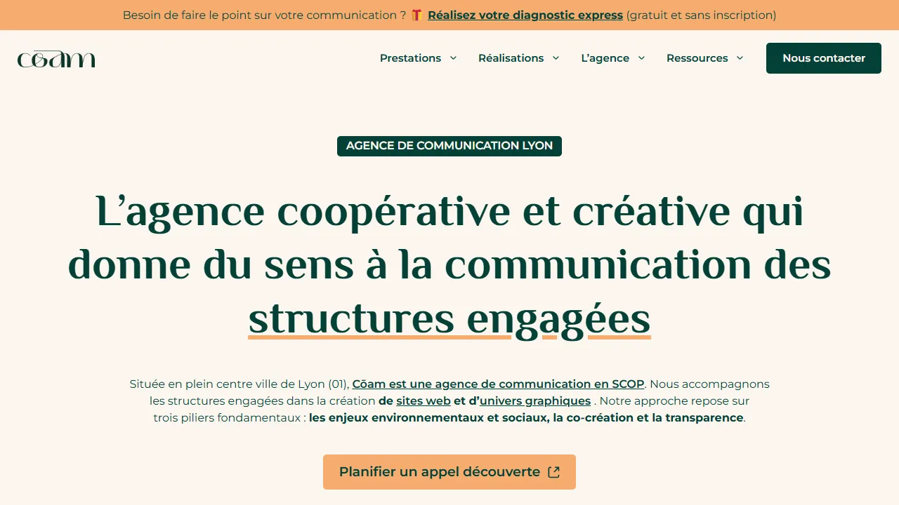 Screenshot of Agence Coam - Communication responsable Lyon