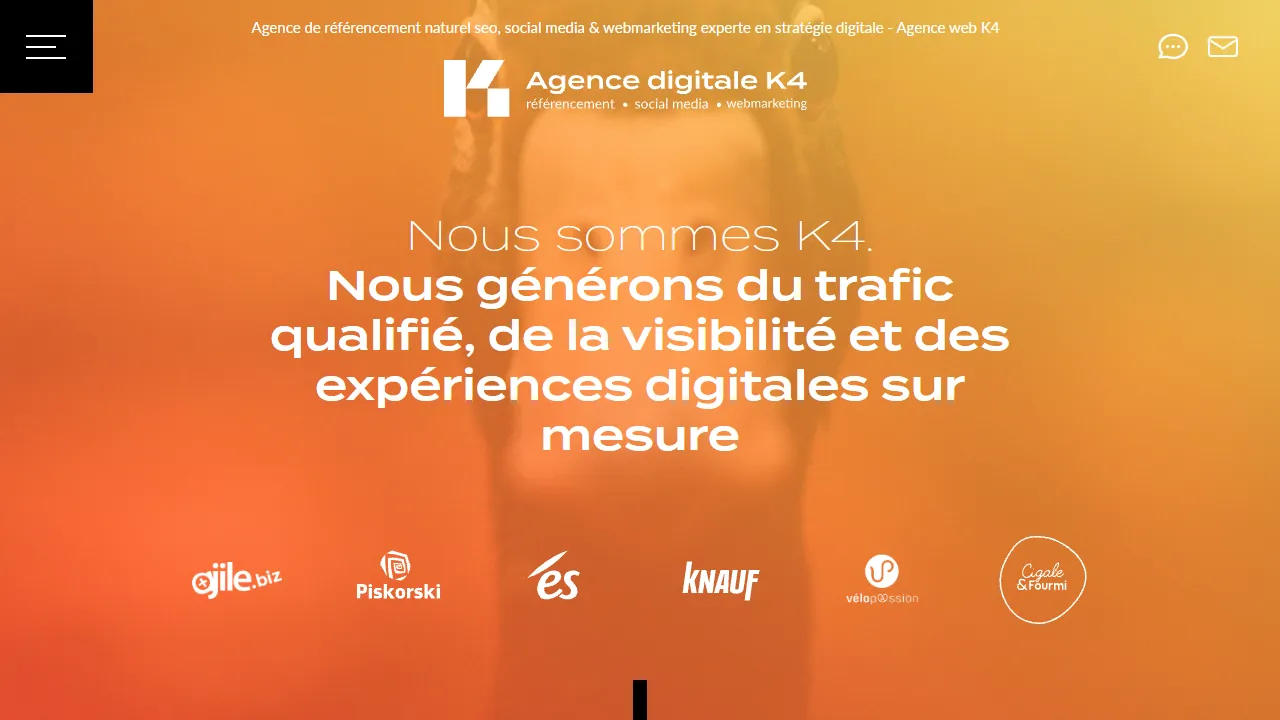Screenshot of Agence K4 - Référencement, Social Media, Webmarketing