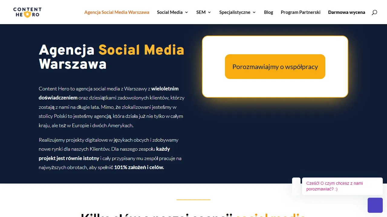 Screenshot of Agencja Social Media Warszawa Content Hero