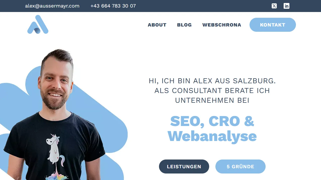 Screenshot of Alexander Außermayr - SEO, CRO & Webanalyse - Salzburg