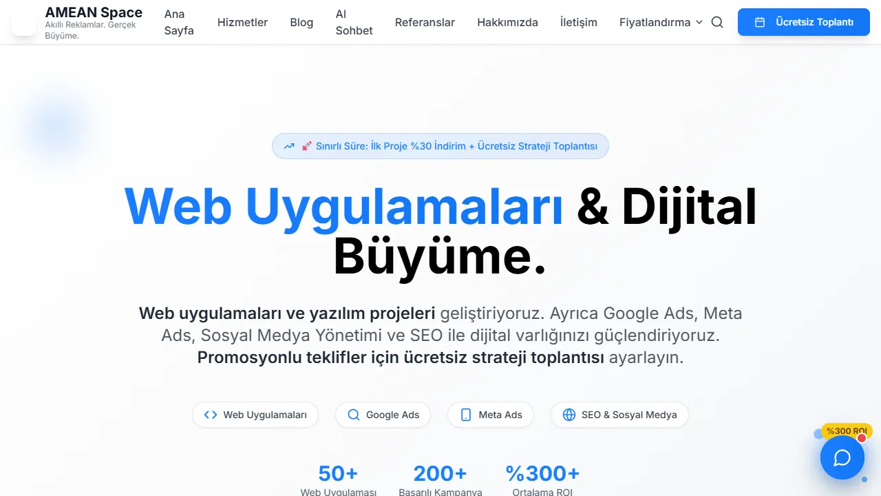 Screenshot of AMEAN Danışmanlık | Web Tasarım, SEO, Dijital Pazarlama, Sosyal Medya Yönetimi, E-ticaret, Mobil Uygulama, Veri Analizi