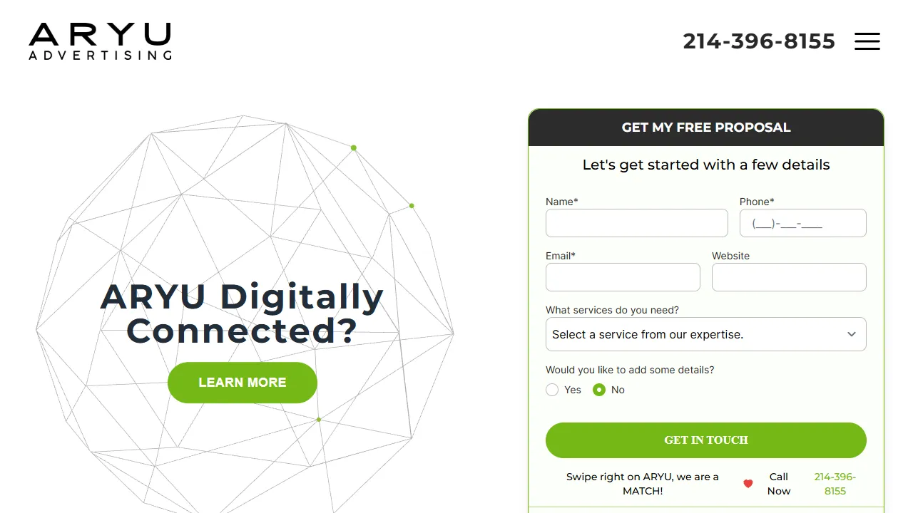 Screenshot of ARYU Advertising