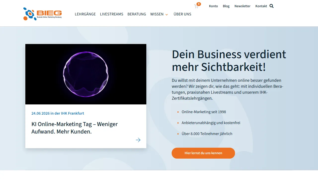 Screenshot of BIEG Hessen - Beratungs- und Informationszentrum Elektronischer Geschäftsverkehr