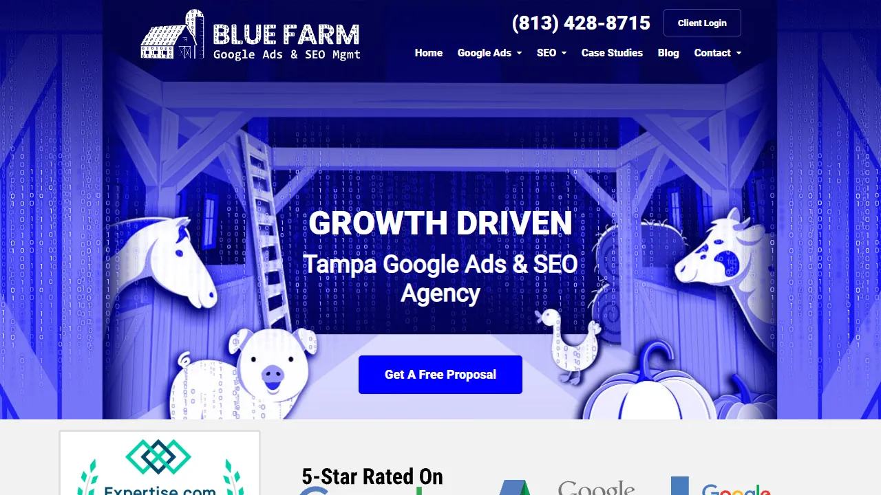 Screenshot of Blue Farm Google Ads, PPC and SEO Management