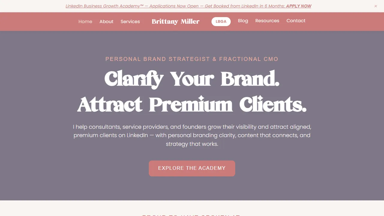 Screenshot of Brittany Miller Biz Social Media & Marketing Consultant