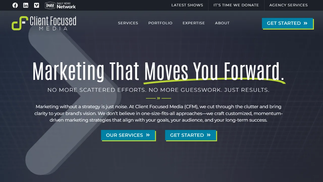 Screenshot of Client Focused Media