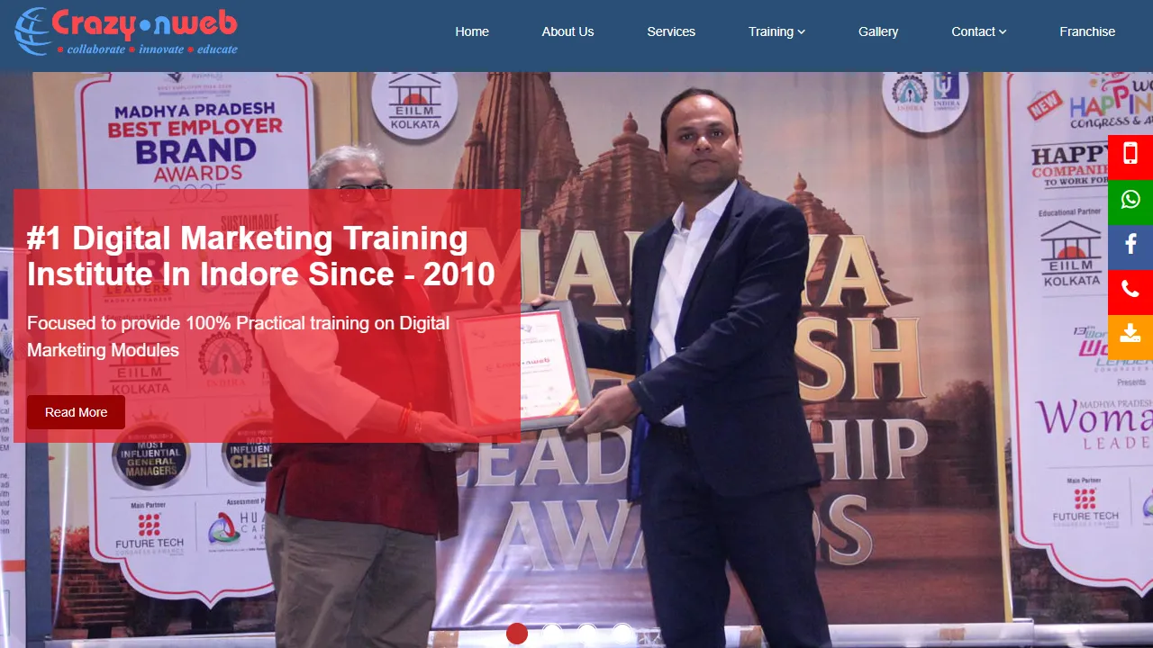 Screenshot of Crazyonweb Digital Marketing Institute Indore