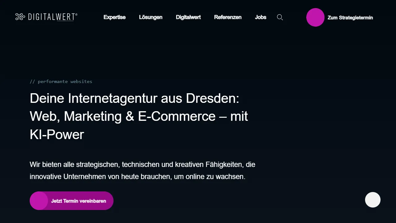Screenshot of digitalwert - Agentur für Headless, Shopware, TYPO3, Microservice, IT Support.