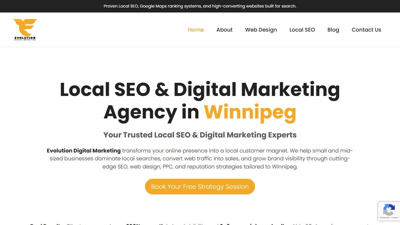 Screenshot of Evolution Digital Marketing | Winnipeg SEO Agency