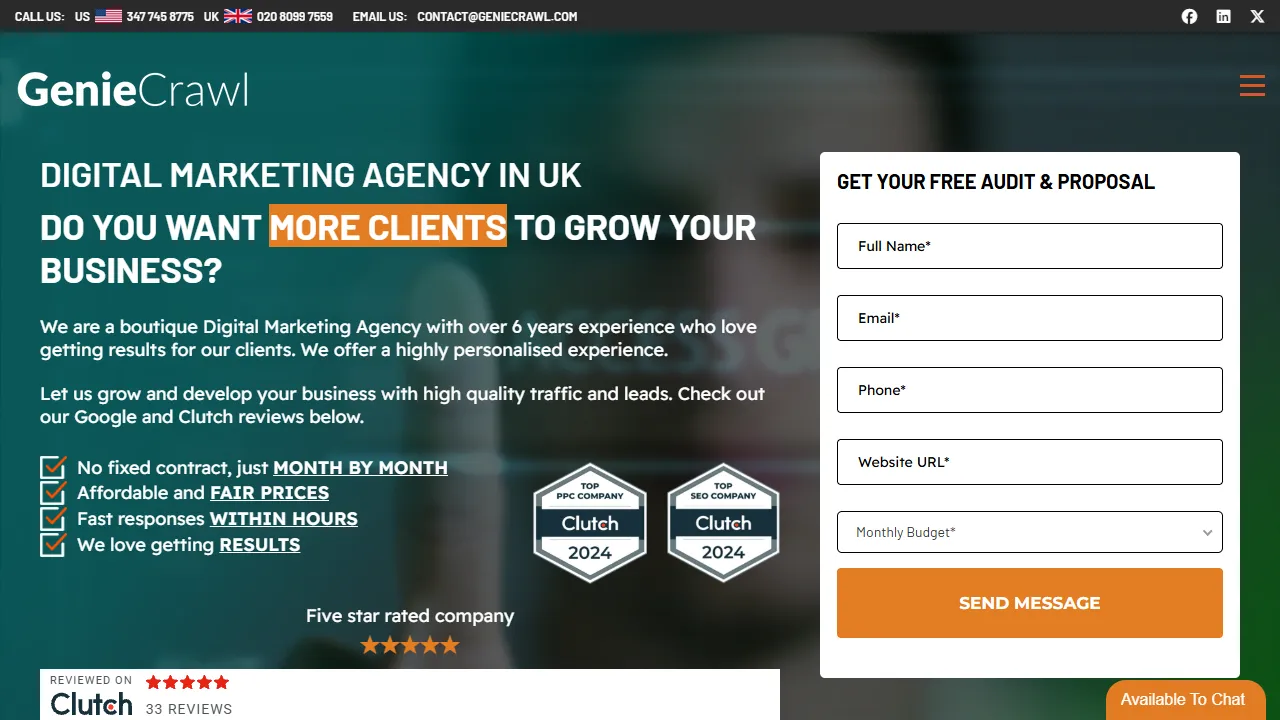Screenshot of Genie Crawl SEO Agency London
