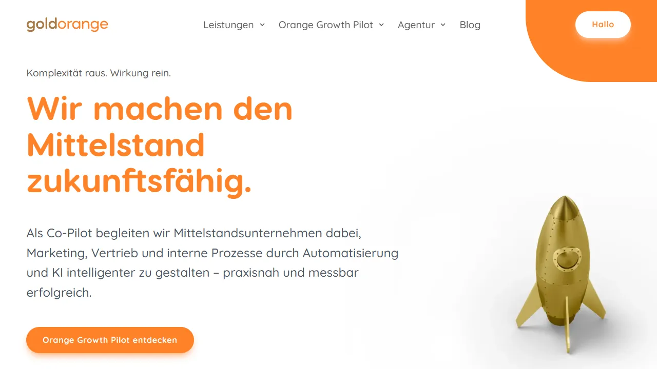 Screenshot of goldorange – Agentur für KI-gestütztes und datengetriebenes Marketing