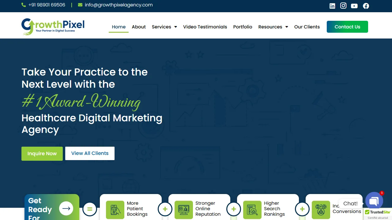 Screenshot of GrowthPixel - #1 Healthcare Digital Marketing Agency in Mumbai, India | Digital Marketing for Doctors, Hospitals & Clinics