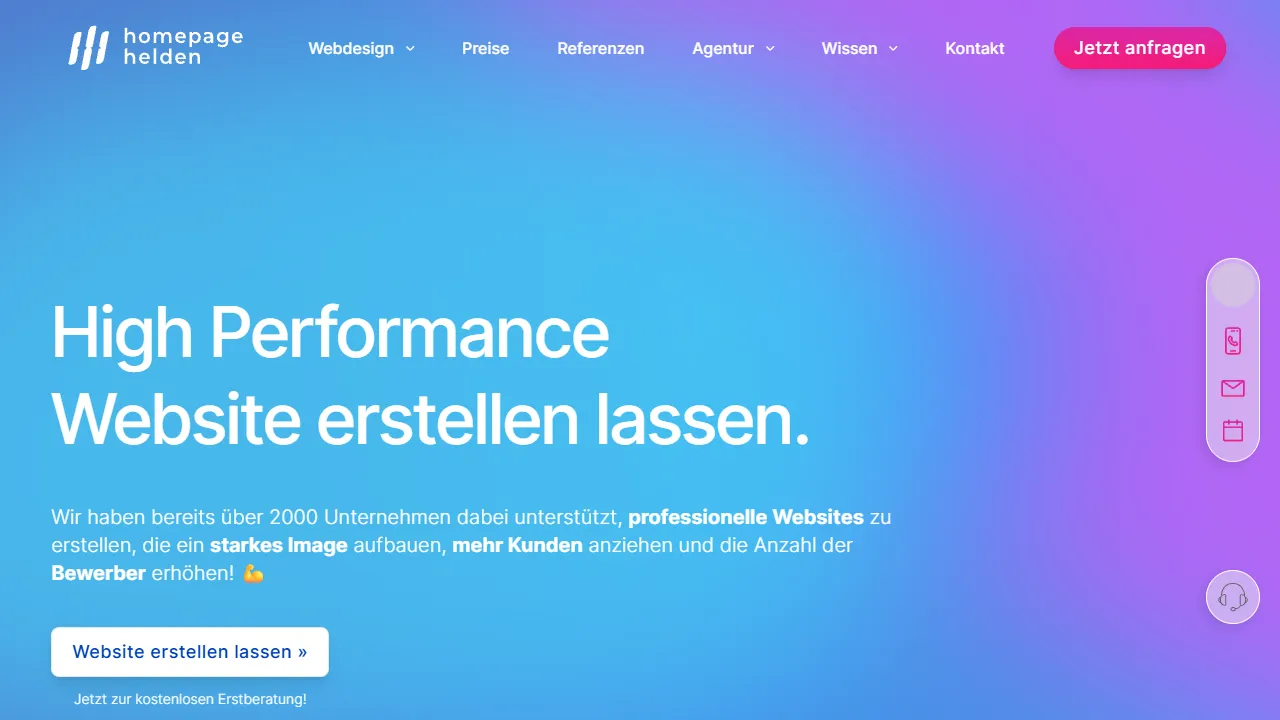 Screenshot of Homepage Helden GmbH