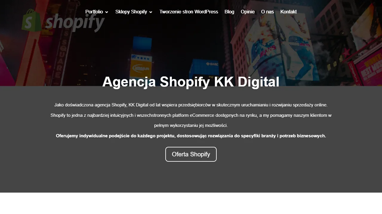 Screenshot of KK Digital Shopify Sklepy Internetowe Strony