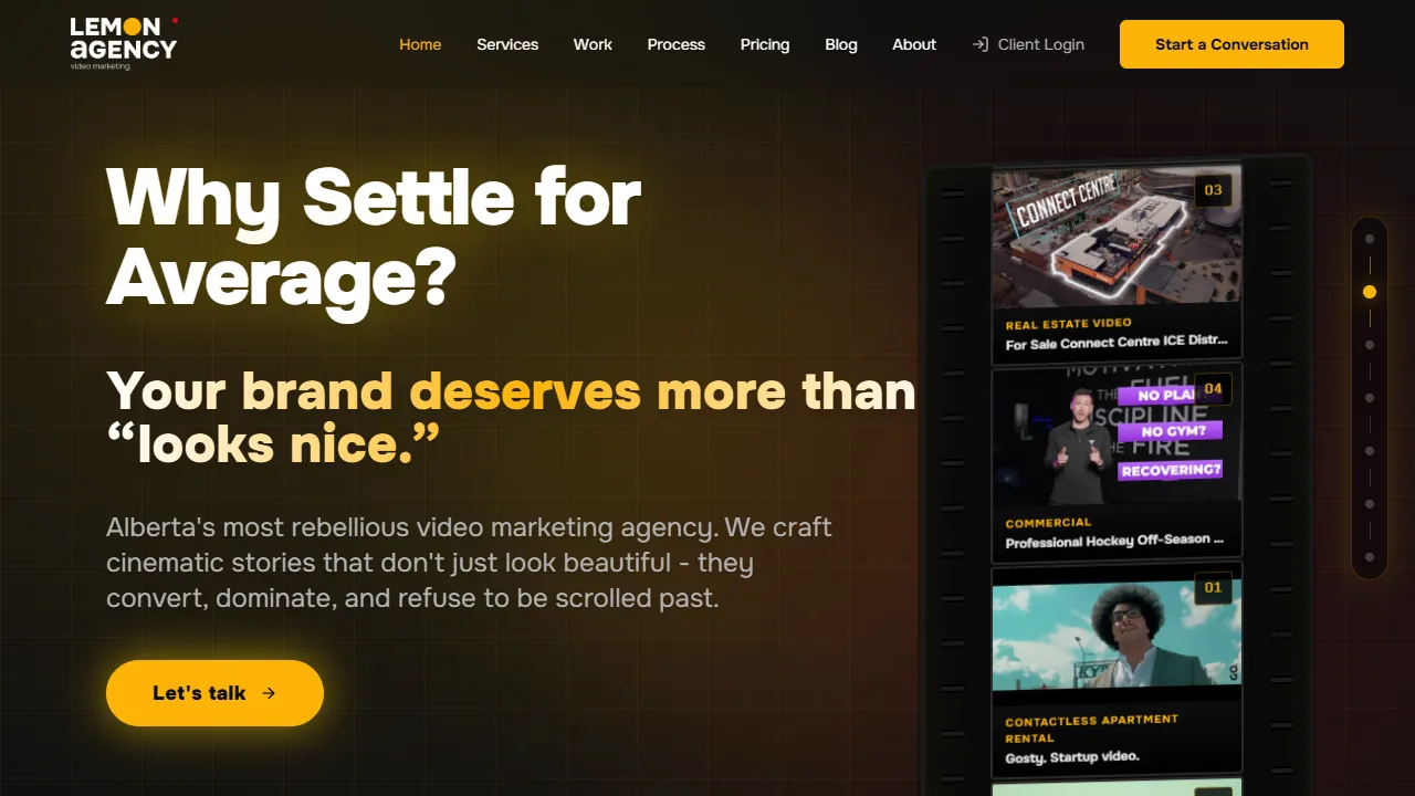 Screenshot of Lemon agency. Video Production Edmonton.