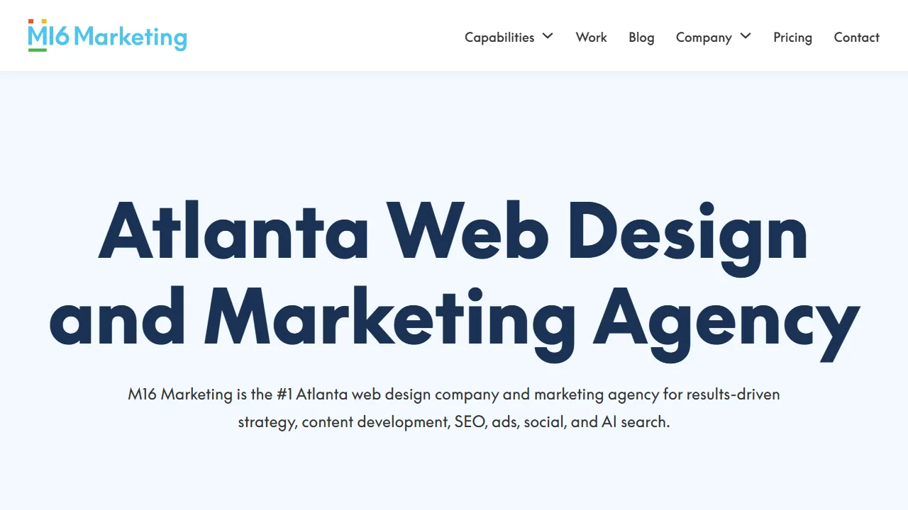 Screenshot of M16 Marketing - Atlanta Web Design and SEO Company