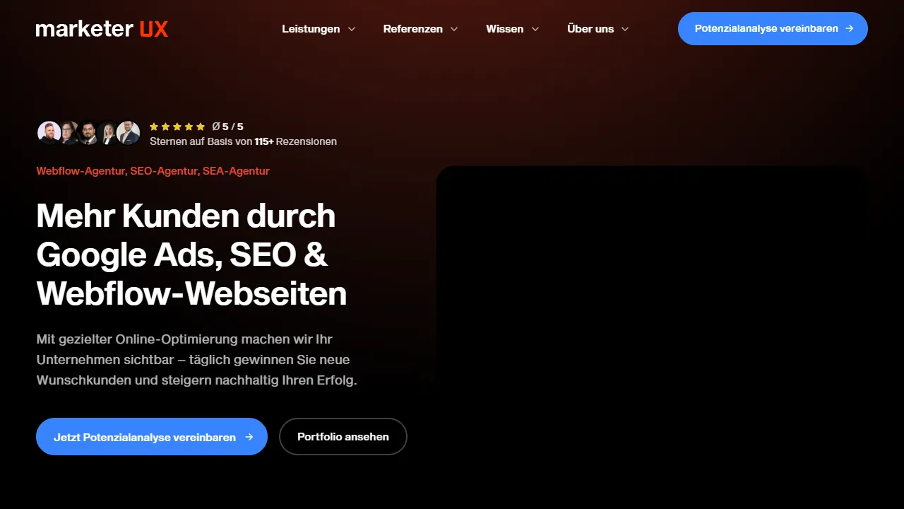 Screenshot of marketer UX - webflow Agentur