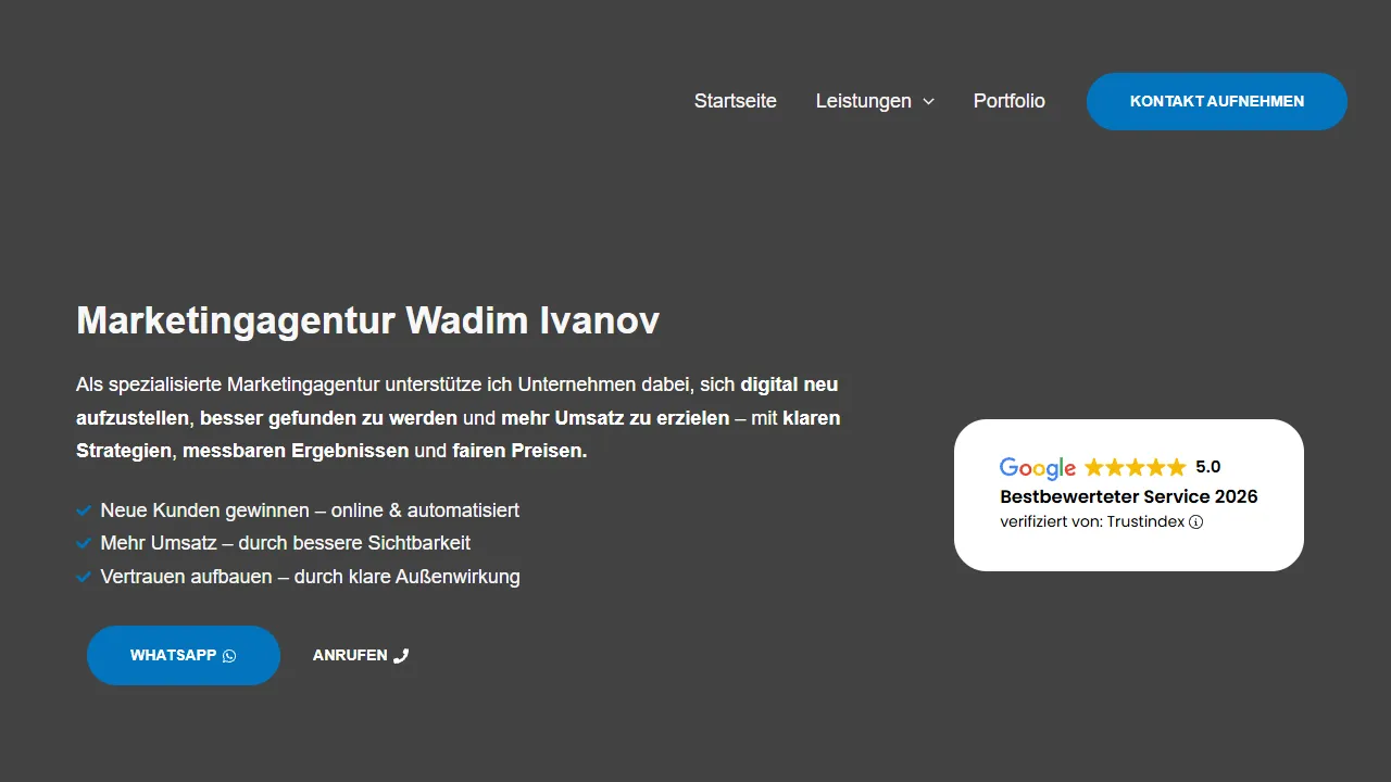 Screenshot of Marketingagentur Wadim Ivanov | SEO, Webdesign & digitale Kundenakquise