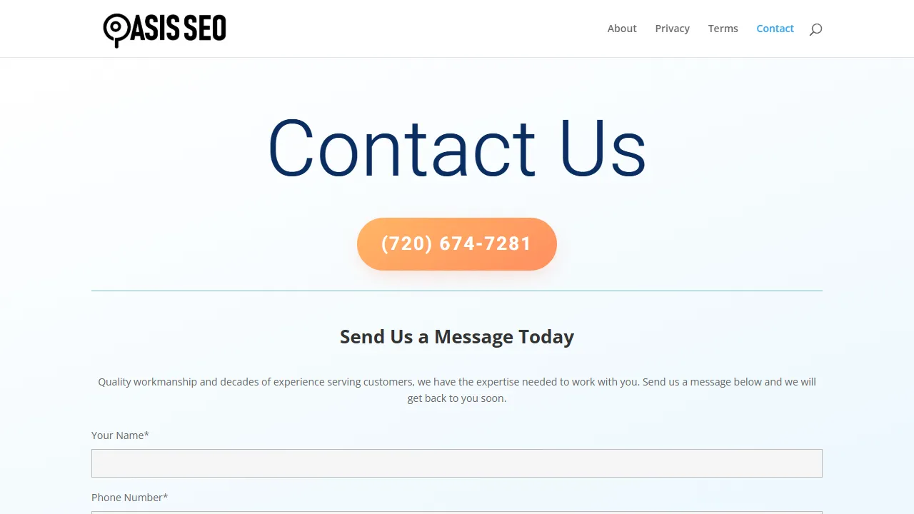 Screenshot of Oasis SEO Company Denver