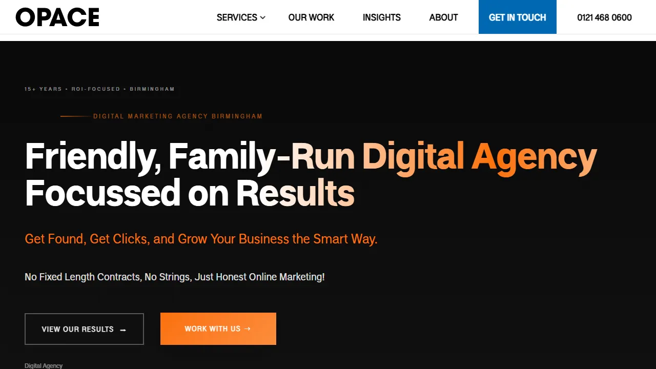 Screenshot of Opace Digital Marketing Agency, Birmingham