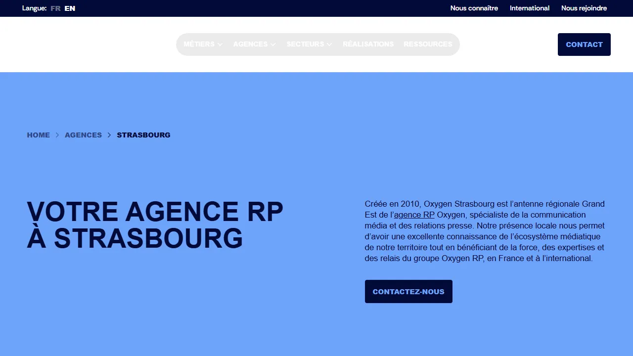Screenshot of OXYGEN, Agence RP à Strasbourg