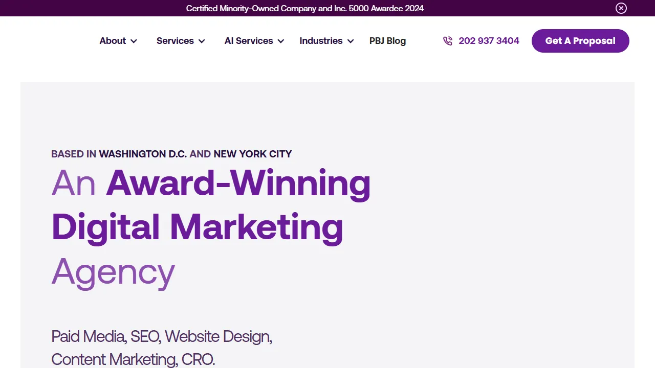 Screenshot of PBJ Marketing