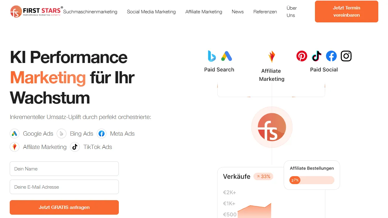 Screenshot of Performance Marketing Agentur firststars GmbH