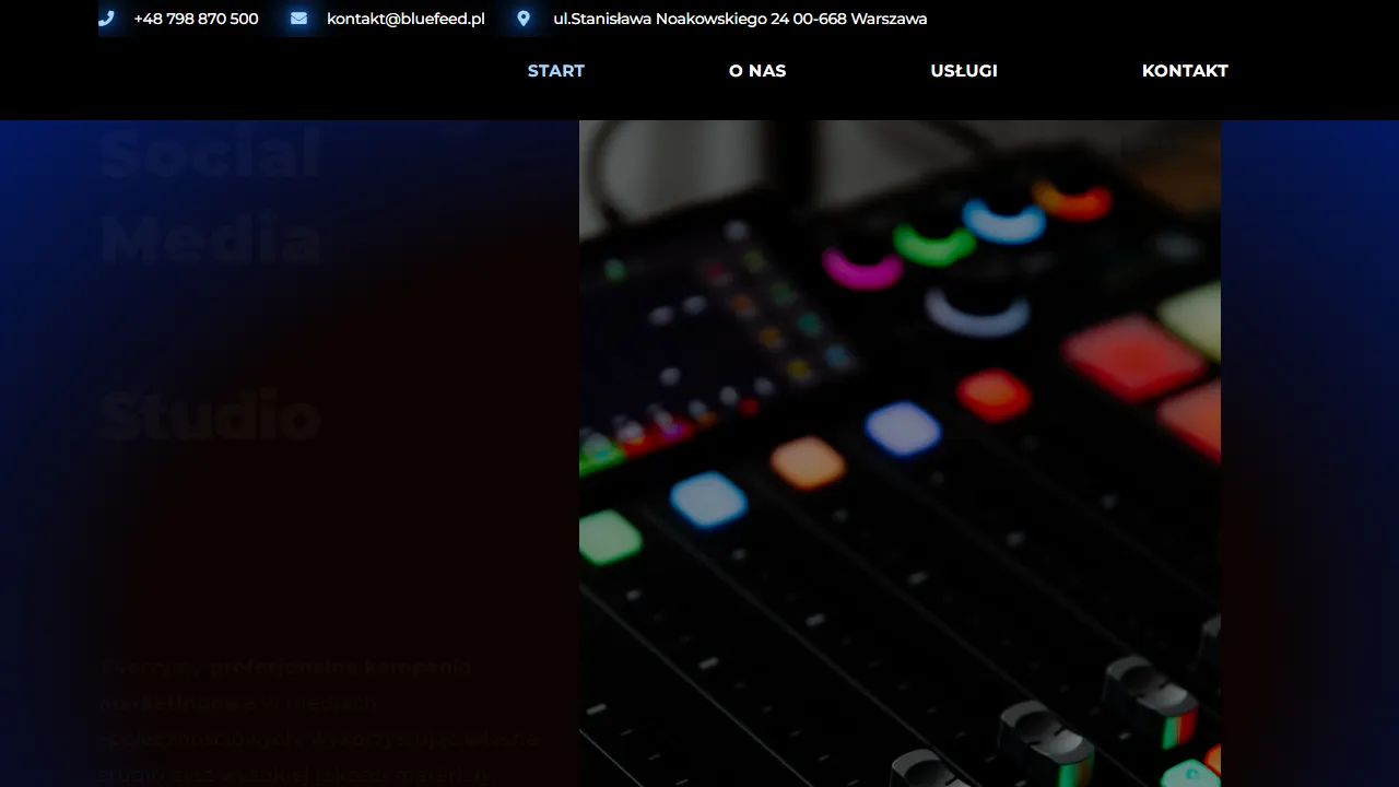 Screenshot of Podcasty | Videopodcasty | Social Media | Spoty Reklamowe | Kampanie reklamowe | Warszawa: Blue Feed - Digital Agency