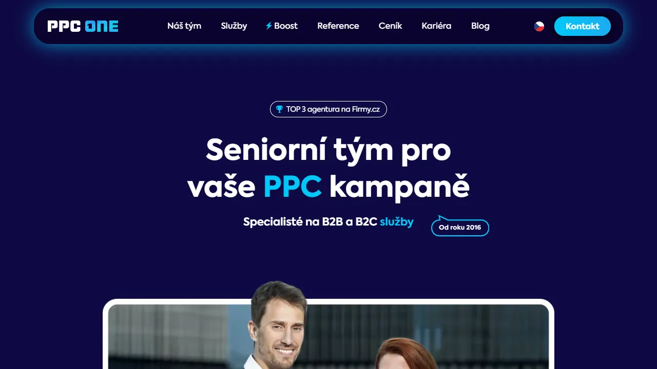 Screenshot of PPC ONE - seniorní tým pro PPC kampaně