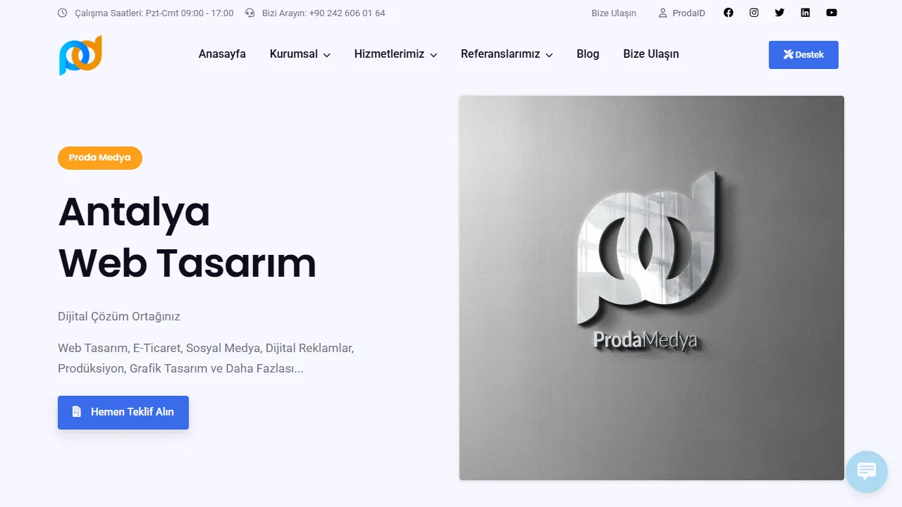 Screenshot of Proda Medya | Antalya Web Tasarım, Sosyal Medya, Yazılım & Baskı Çözümleri
