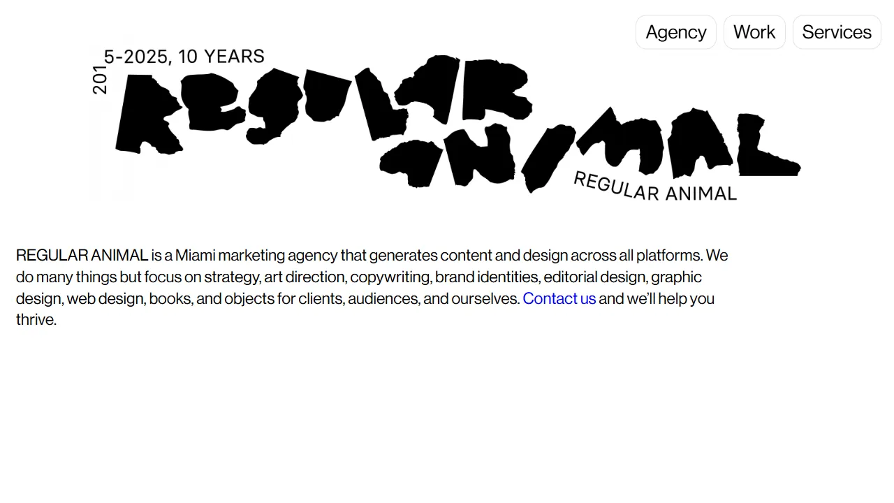 Screenshot of REGULAR ANIMAL · Miami Creative Agency