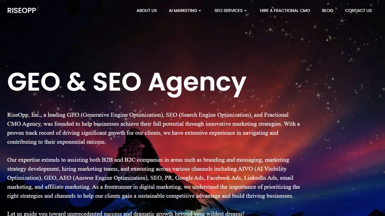 Screenshot of RiseOpp GEO & SEO Agency