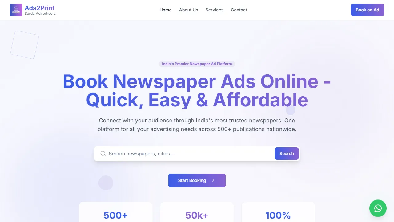 Screenshot of Sarda Advertisers - Newspaper Ad Agency