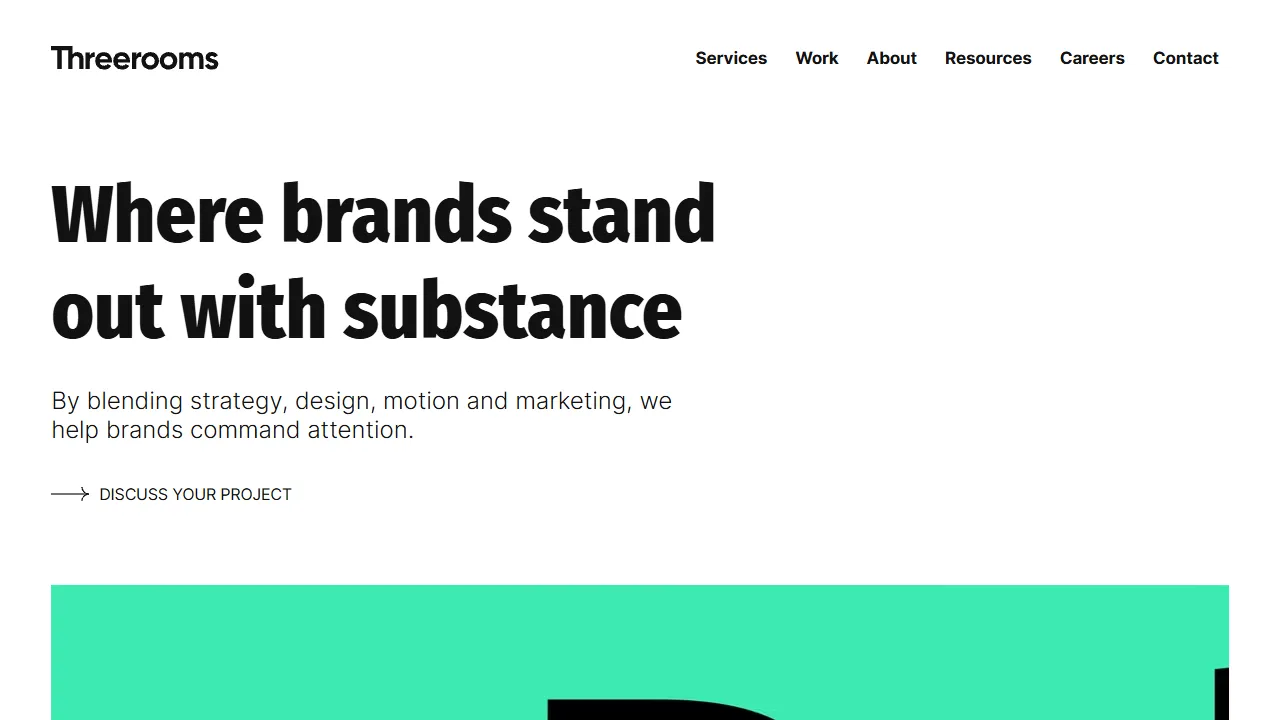 Screenshot of Threerooms Branding Agency