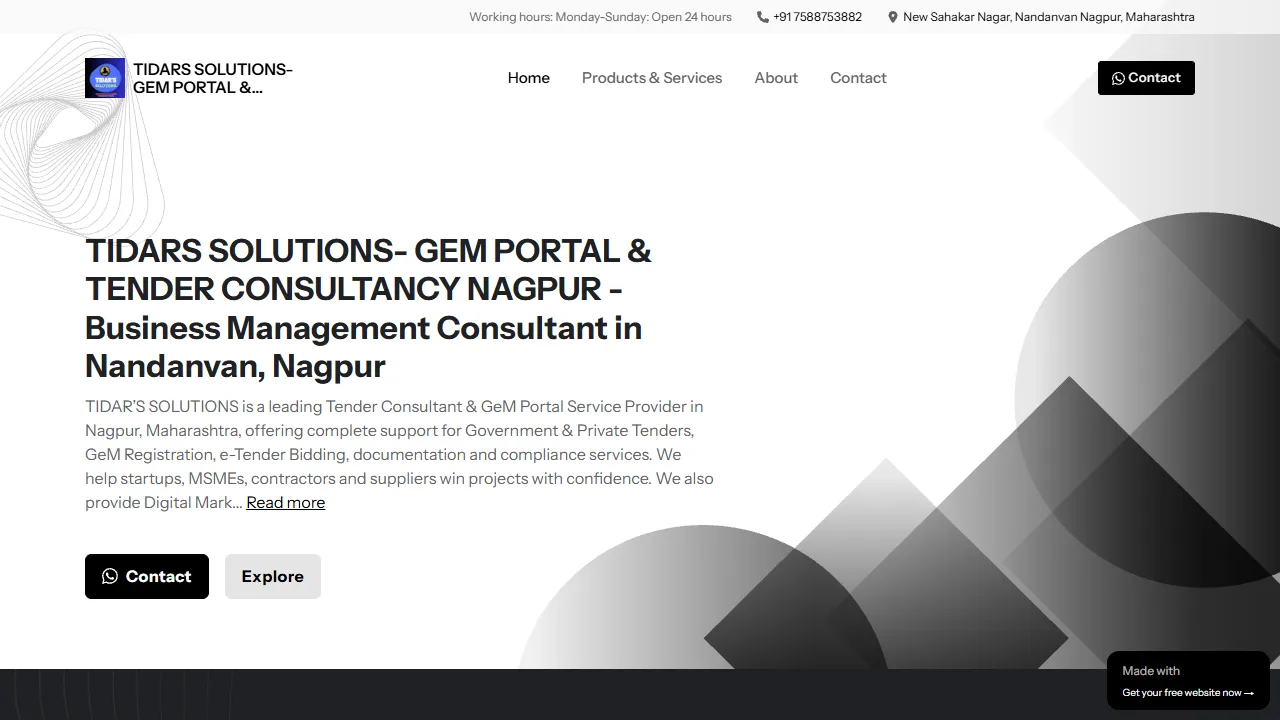 Screenshot of TIDARS SOLUTIONS- GeM Portal Tender & Digital Marketing Company Nagpur