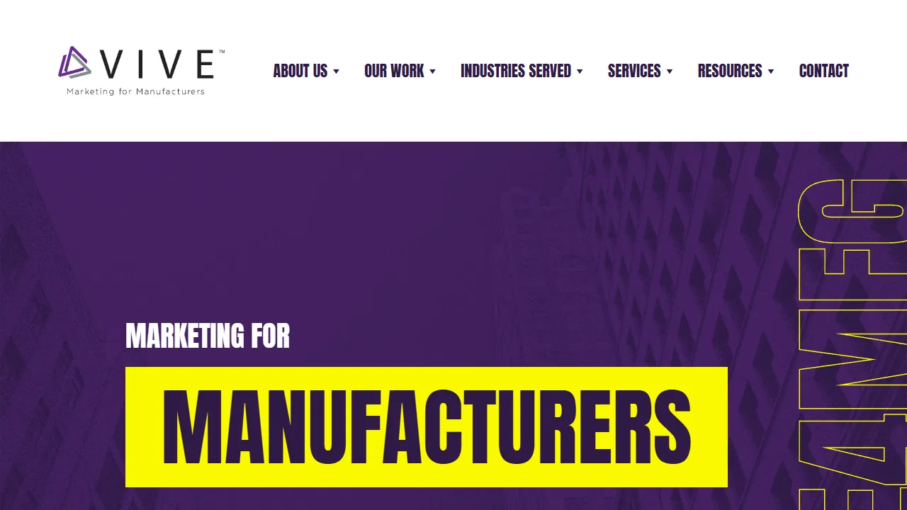 Screenshot of Vive Marketing | Marketing for Manufacturers