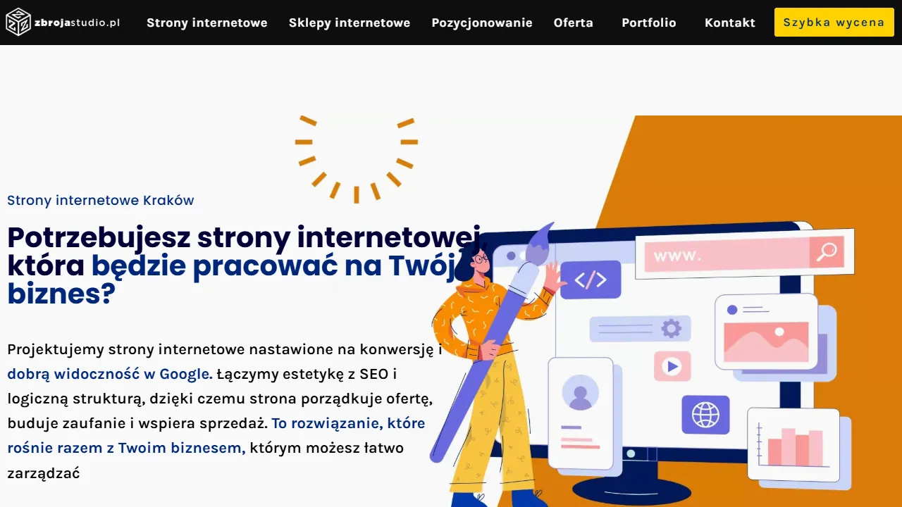 Screenshot of 🏆Zbrojastudio - Strony internetowe Kraków. Tworzenie stron i sklepów internetowych w Krakowie